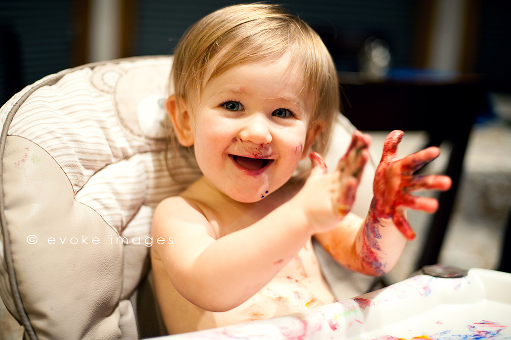 Baby finger painting lifestyle photography
