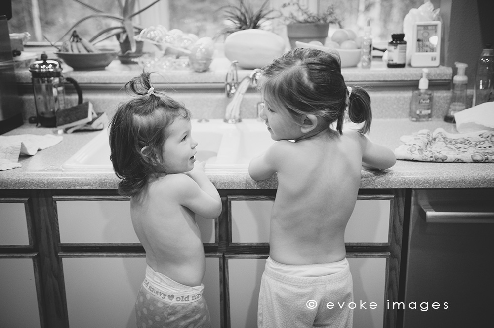 lifestyle siblings washing dishes Alaska