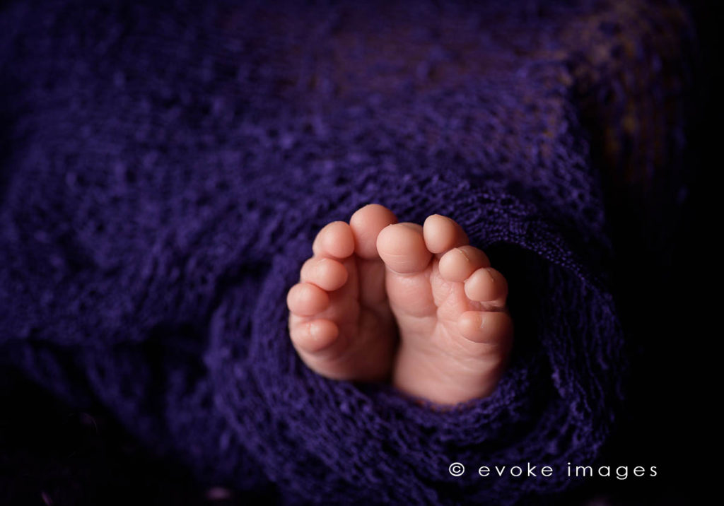newborn baby toes purple wrap anchorage studio