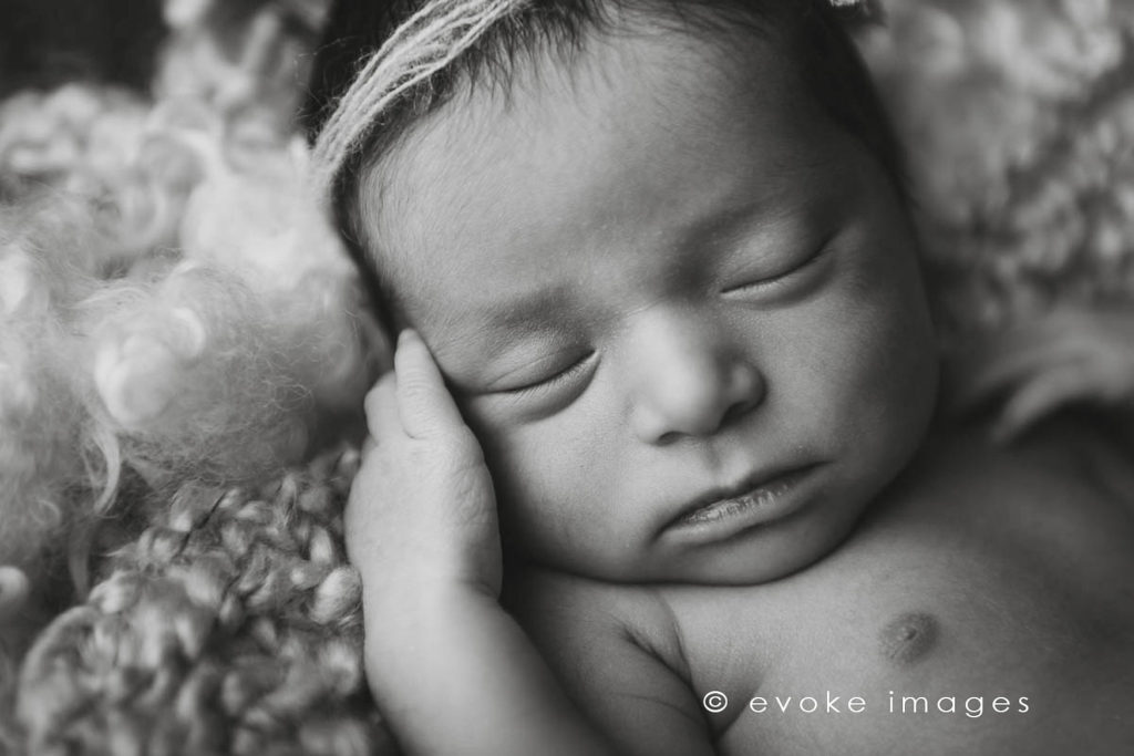 black and white newborn girl details macro baby
